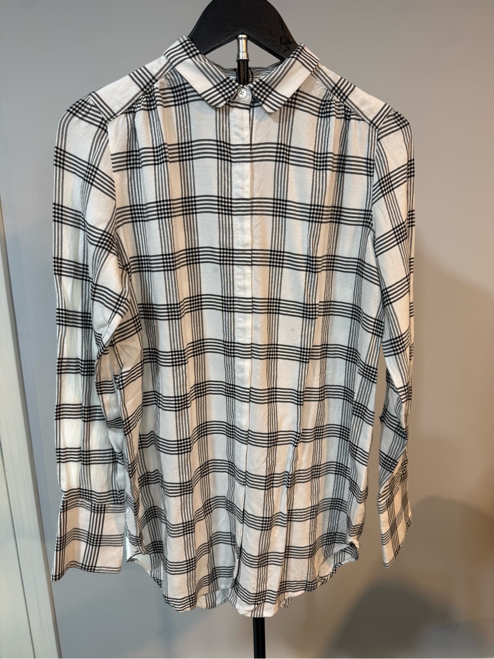 Ann Taylor LOFT Small Black & White Plaid Peter Pan Collar Rayon Tunic